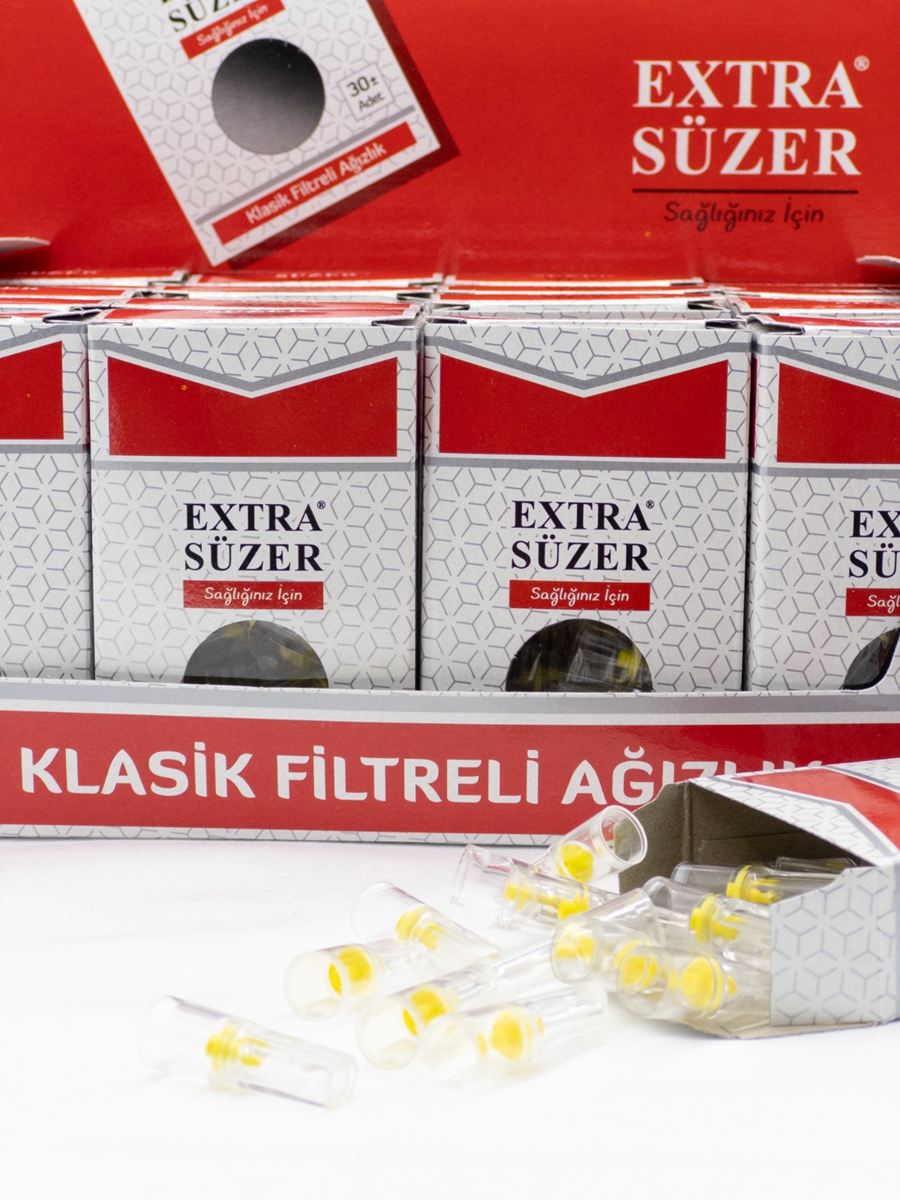 Extra Süzer Klasik filtreli sigara ağızlığı kutuları ve ağızlıklar