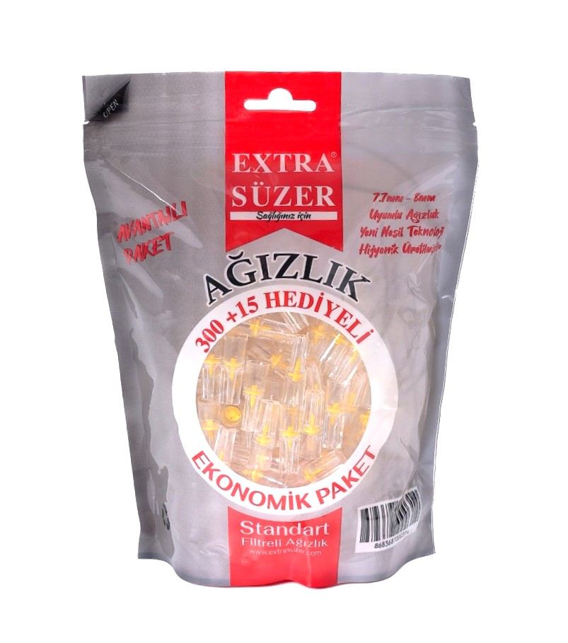 Extra Süzer Standart filtreli sigara ağızlığı 300+15 hediyeli ekonomik paket